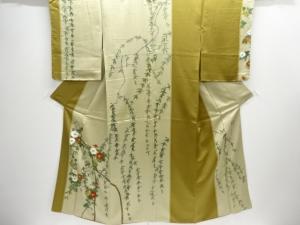 未使用品　仕立て上がり　二代目清次郎作　枝垂れ柳に菊模様一つ紋訪問着